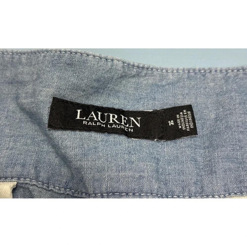Ralph Lauren Sz 14 Pleated Chambray High Rise Adjustable Cross Belted Mom Shorts